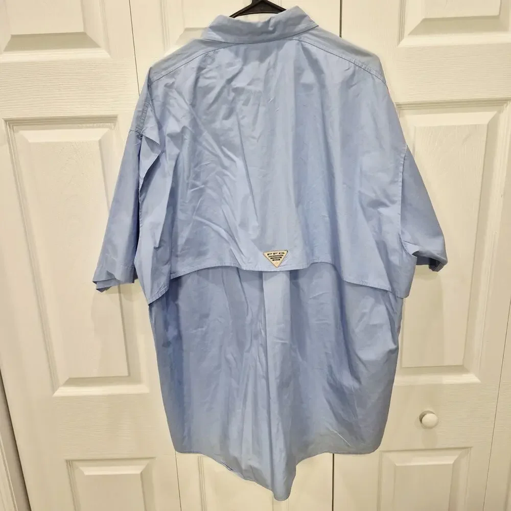 Columbia PFG Shirt Mens 2XL Blue Bonehead Fishing Short Sleeve Vent Pockets Defs - Picture 2 of 12